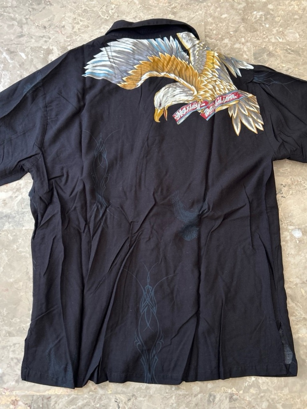 Vintage 2000s Harley Davidson Eagle Hawaiian Shirt Made Hawaii Black L